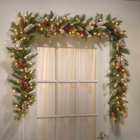 NIB National Tree Company 9 ft. Frosted Berry Garland with Clear Lights - Picture 1 of 5
